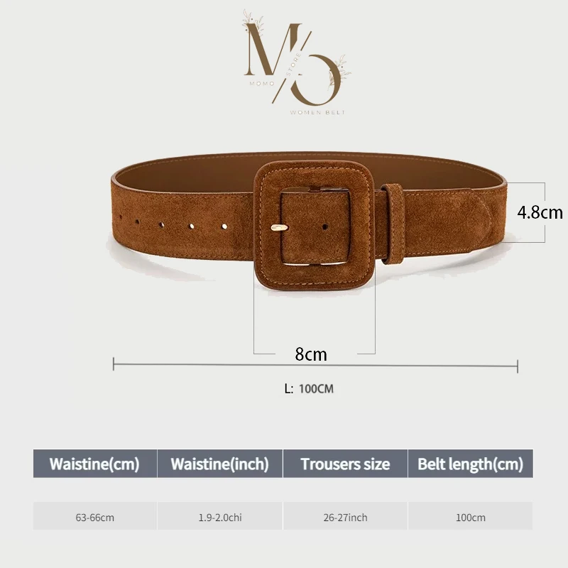 Fashion Women's Suede Belt Wide High Waist Belt Vintage Chunky Buckle Leather Belts Decoration for Dress Coats
