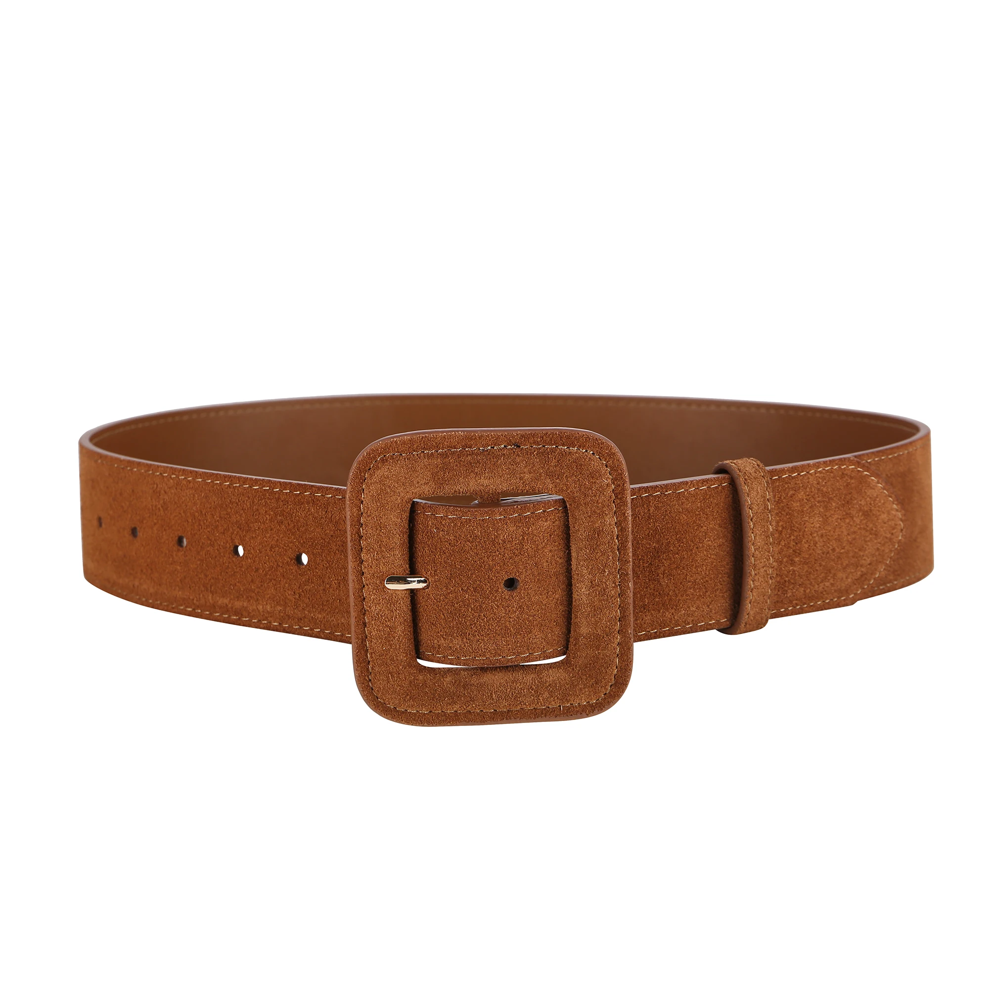 Fashion Women's Suede Belt Wide High Waist Belt Vintage Chunky Buckle Leather Belts Decoration for Dress Coats