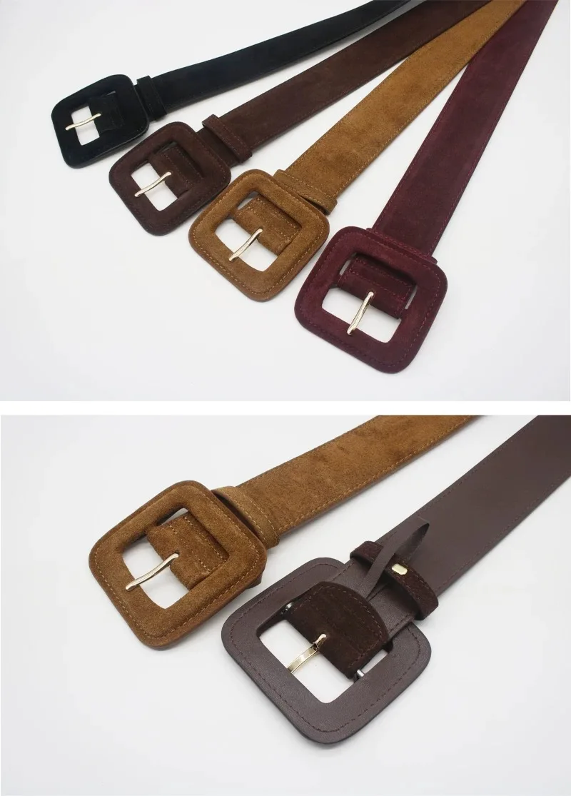 Fashion Women's Suede Belt Wide High Waist Belt Vintage Chunky Buckle Leather Belts Decoration for Dress Coats