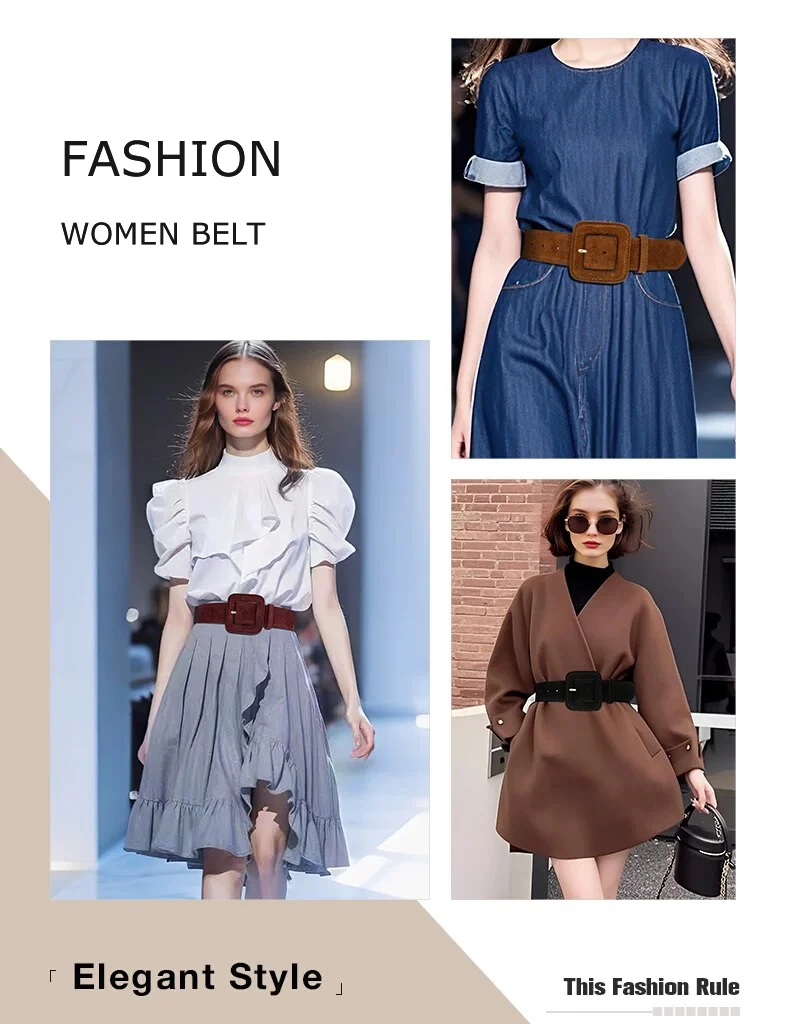 Fashion Women's Suede Belt Wide High Waist Belt Vintage Chunky Buckle Leather Belts Decoration for Dress Coats