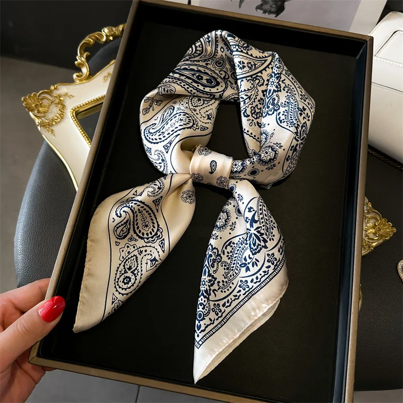 Print 70cm Floral Satin Headkerchief Women Luxury Design Neck Tie Scarf Female Hair Hand Wrist Foulard Shawl Hijab Bandana New