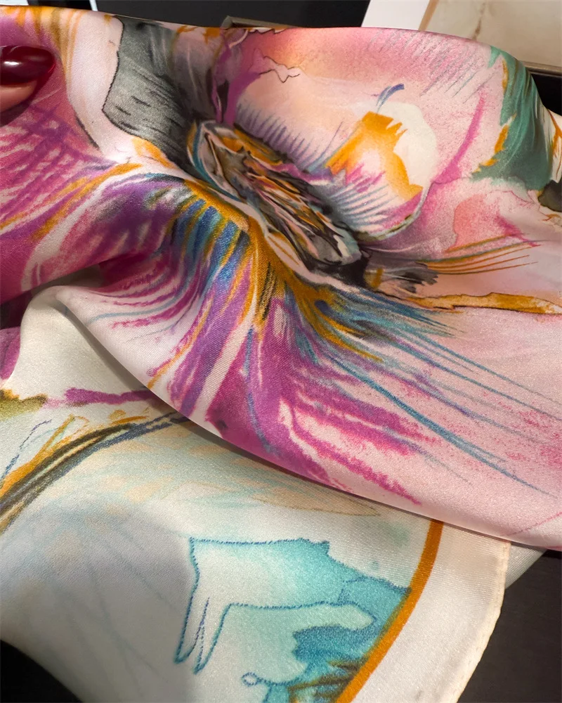 Print 70cm Floral Satin Headkerchief Women Luxury Design Neck Tie Scarf Female Hair Hand Wrist Foulard Shawl Hijab Bandana New
