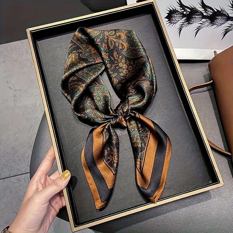 Print 70cm Floral Satin Headkerchief Women Luxury Design Neck Tie Scarf Female Hair Hand Wrist Foulard Shawl Hijab Bandana New