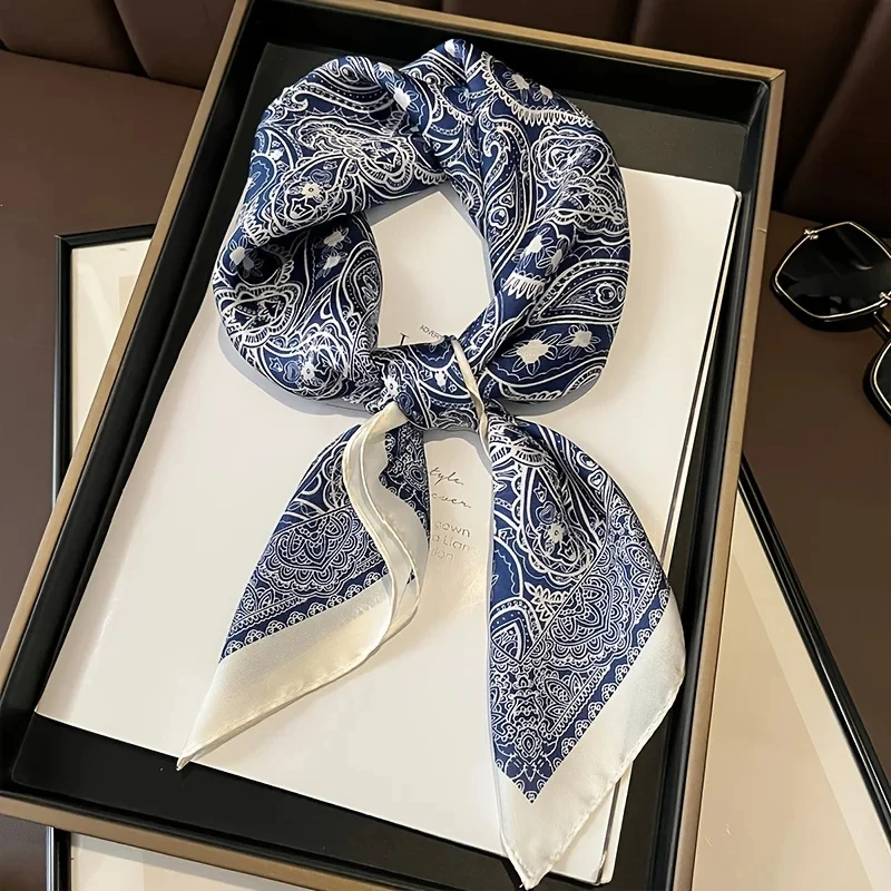 Print 70cm Floral Satin Headkerchief Women Luxury Design Neck Tie Scarf Female Hair Hand Wrist Foulard Shawl Hijab Bandana New