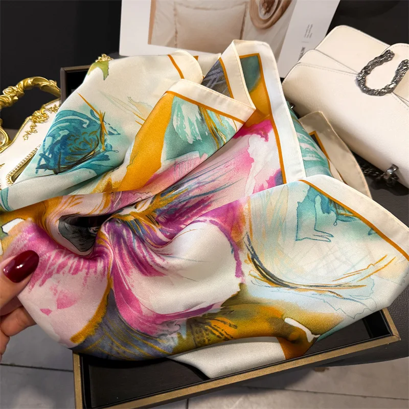 Print 70cm Floral Satin Headkerchief Women Luxury Design Neck Tie Scarf Female Hair Hand Wrist Foulard Shawl Hijab Bandana New