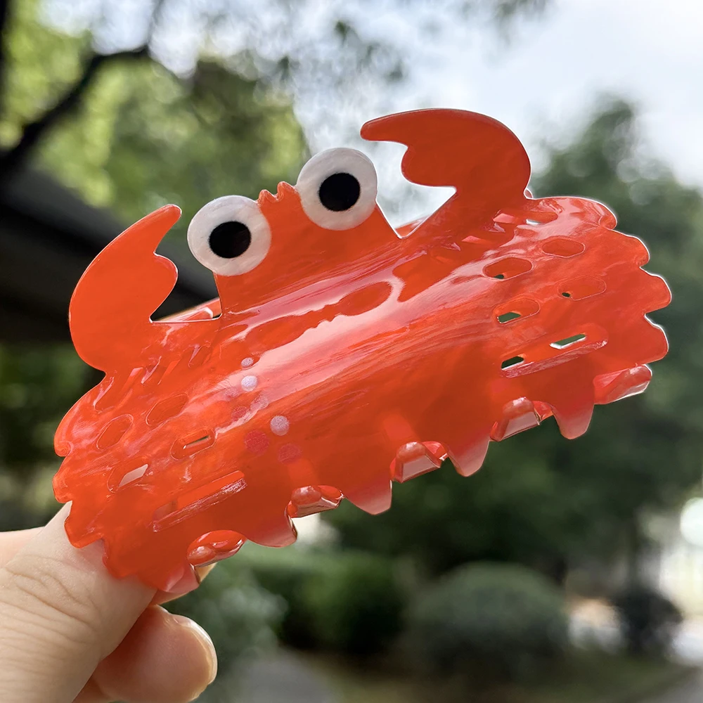 Fashion Crab Printed Pattern Acrylic Shark Hair Clip Claw For Women New Chic Ponytail Hairpin Hair Accessorie Headress Tool