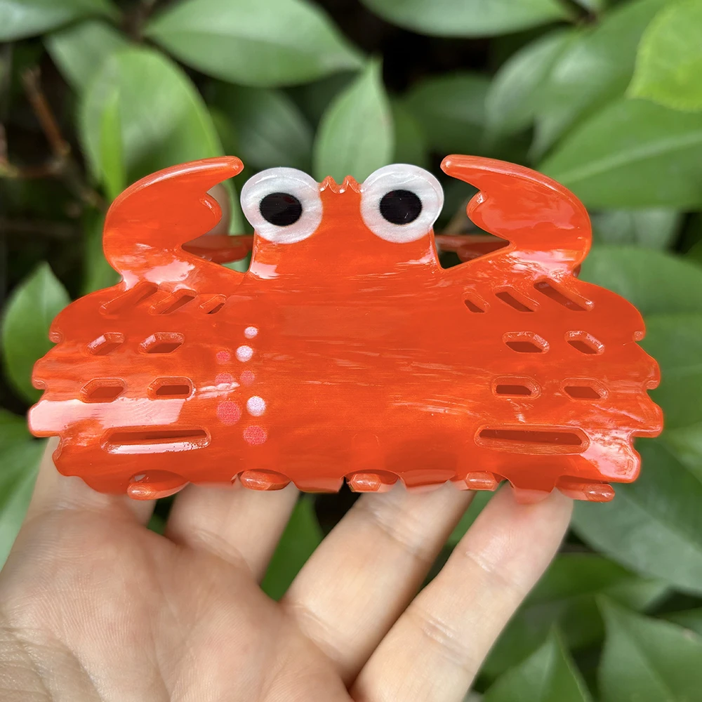 Fashion Crab Printed Pattern Acrylic Shark Hair Clip Claw For Women New Chic Ponytail Hairpin Hair Accessorie Headress Tool