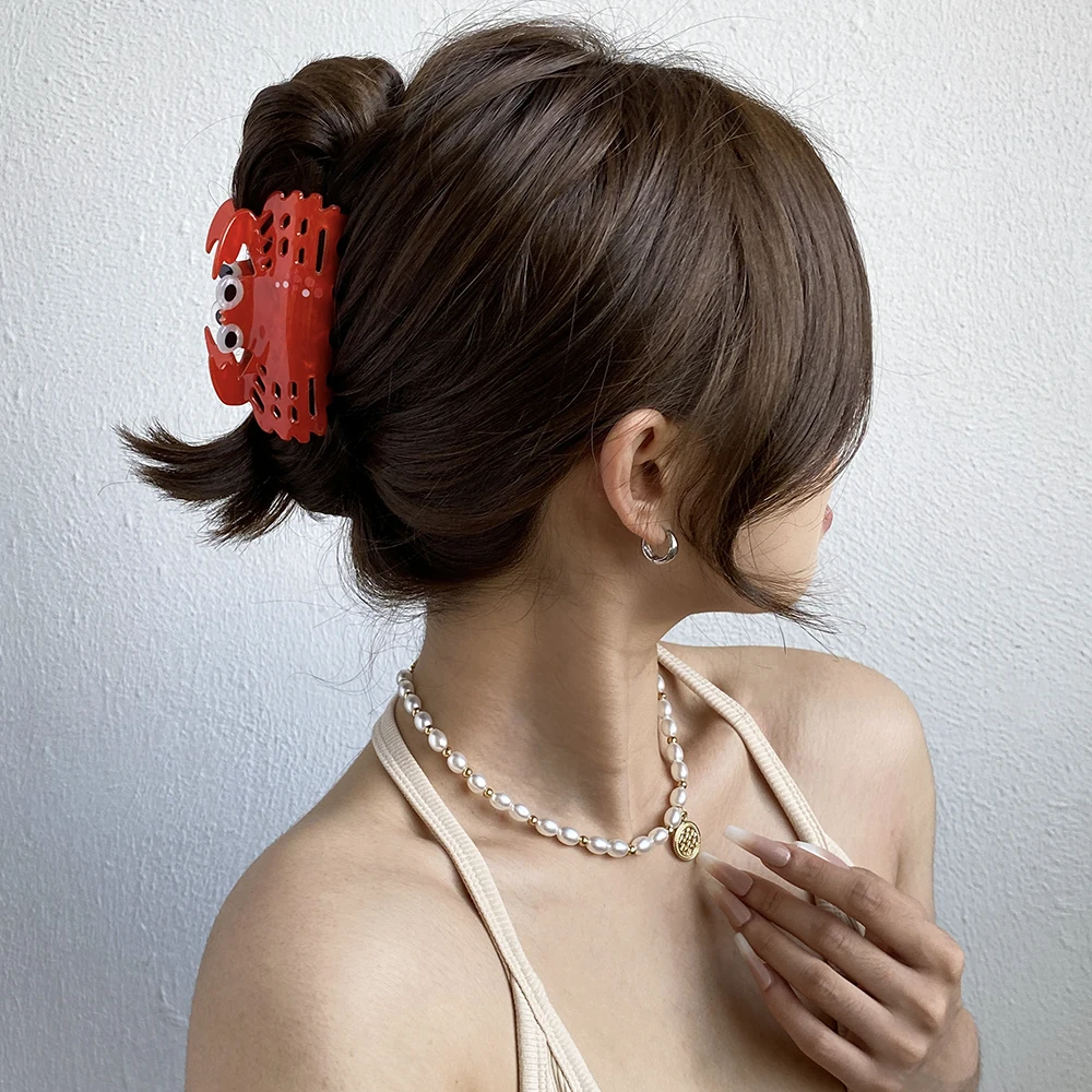 Fashion Crab Printed Pattern Acrylic Shark Hair Clip Claw For Women New Chic Ponytail Hairpin Hair Accessorie Headress Tool