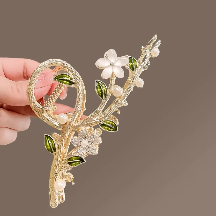 Luxury Black Metal Flower Hair Claw Clips Ponytail Grab Hair Clips For Woman Hairpins Girl Hair Accessories Headdress
