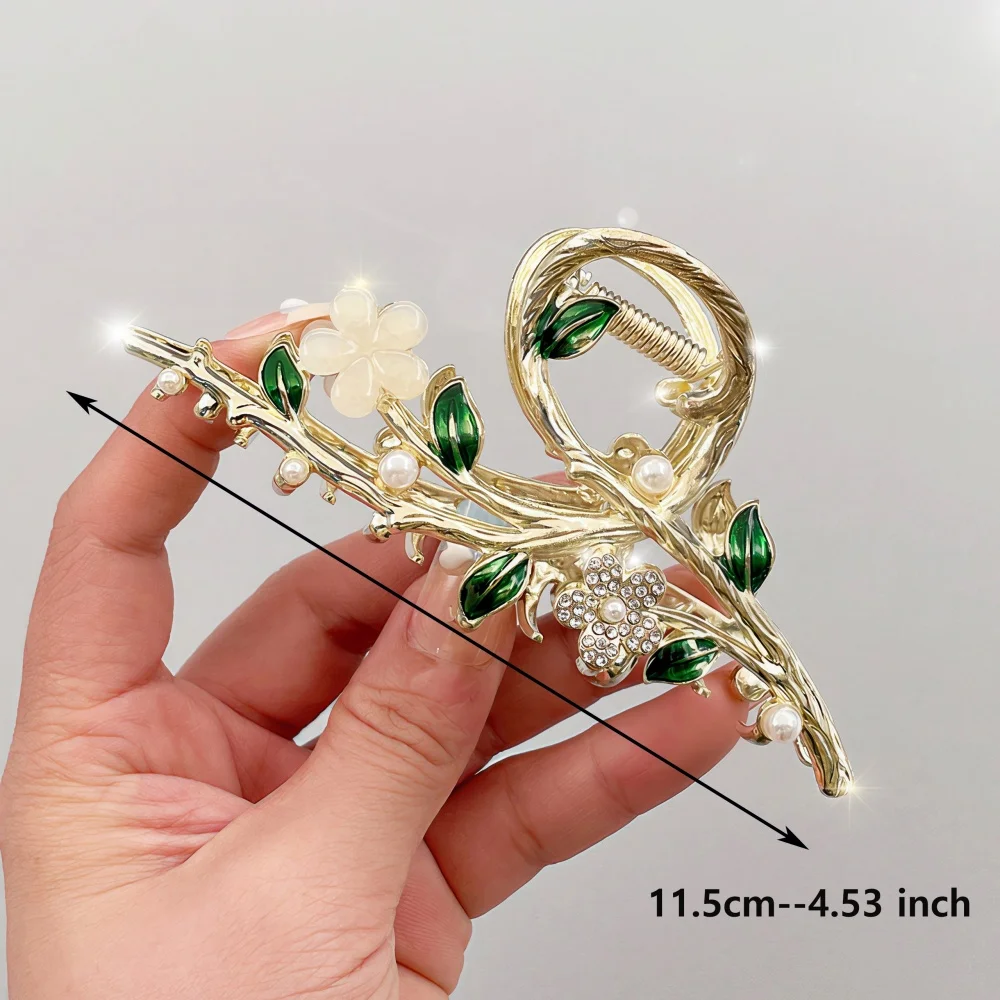 Luxury Black Metal Flower Hair Claw Clips Ponytail Grab Hair Clips For Woman Hairpins Girl Hair Accessories Headdress