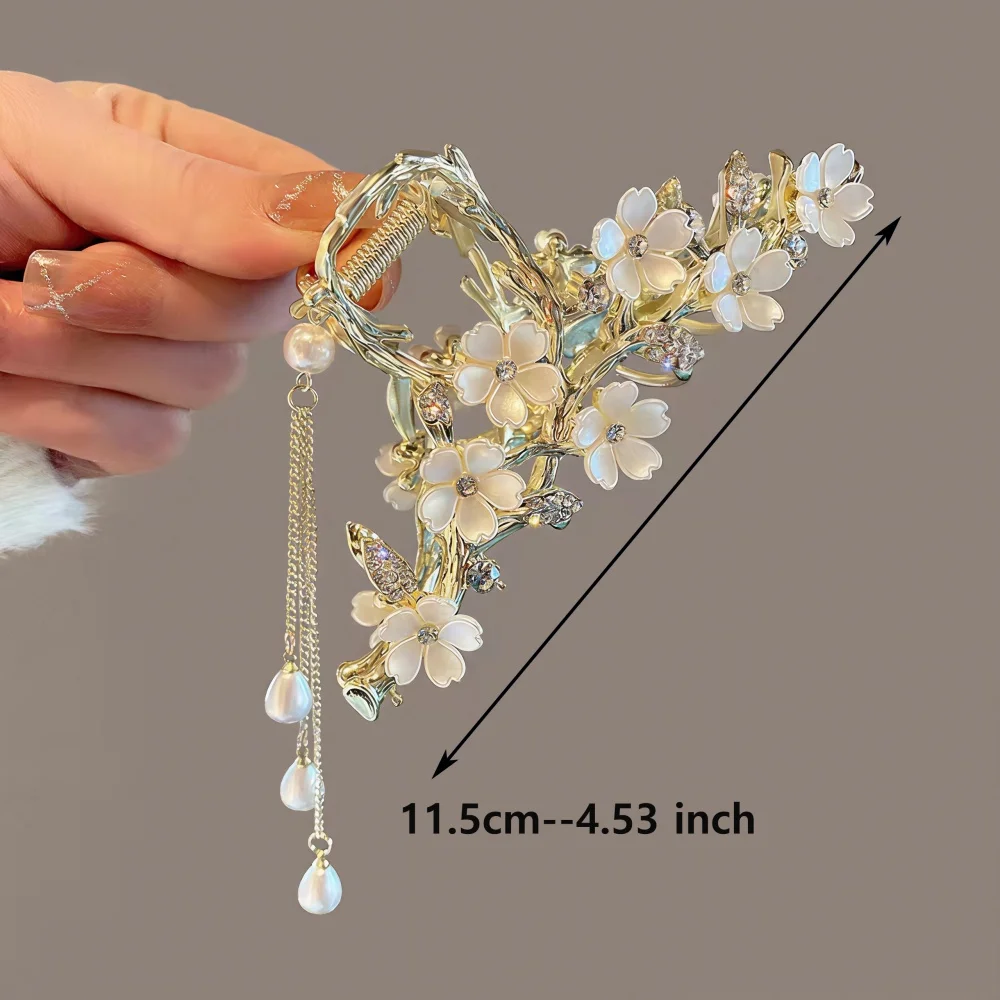 Luxury Black Metal Flower Hair Claw Clips Ponytail Grab Hair Clips For Woman Hairpins Girl Hair Accessories Headdress