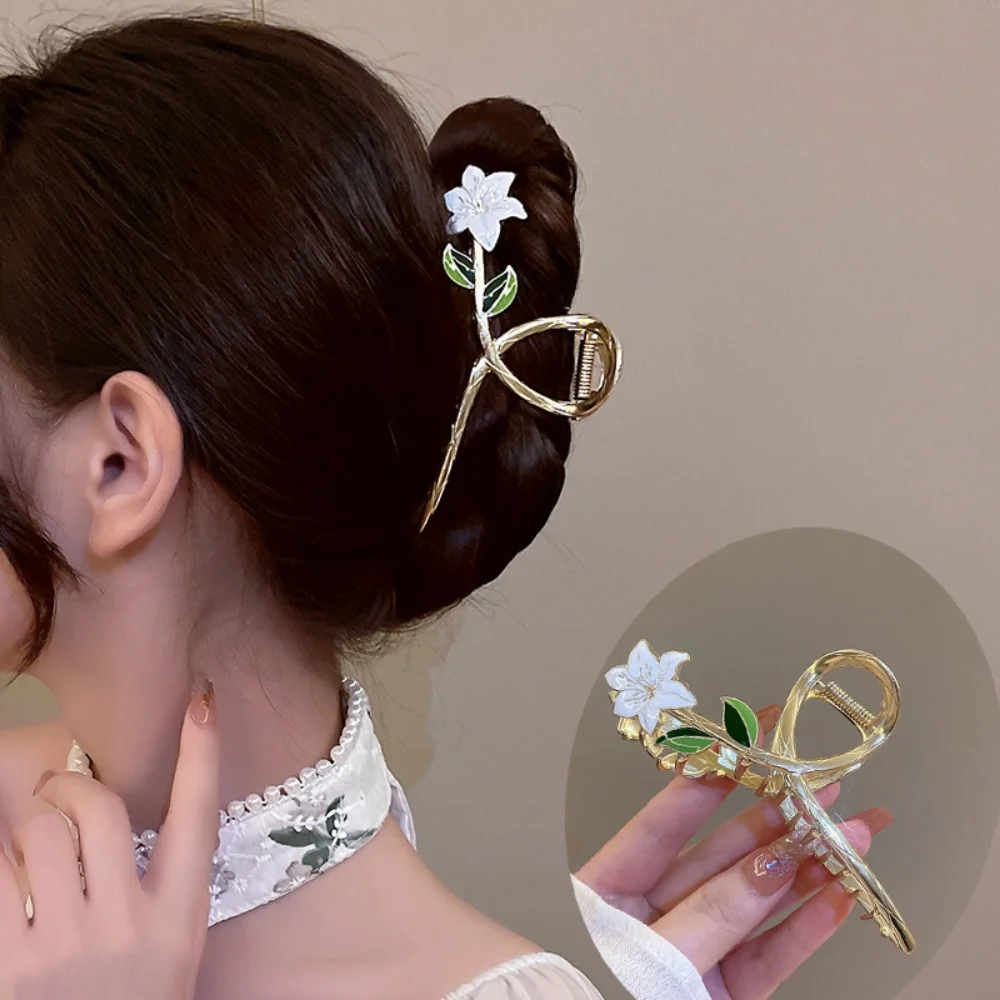 Luxury Black Metal Flower Hair Claw Clips Ponytail Grab Hair Clips For Woman Hairpins Girl Hair Accessories Headdress