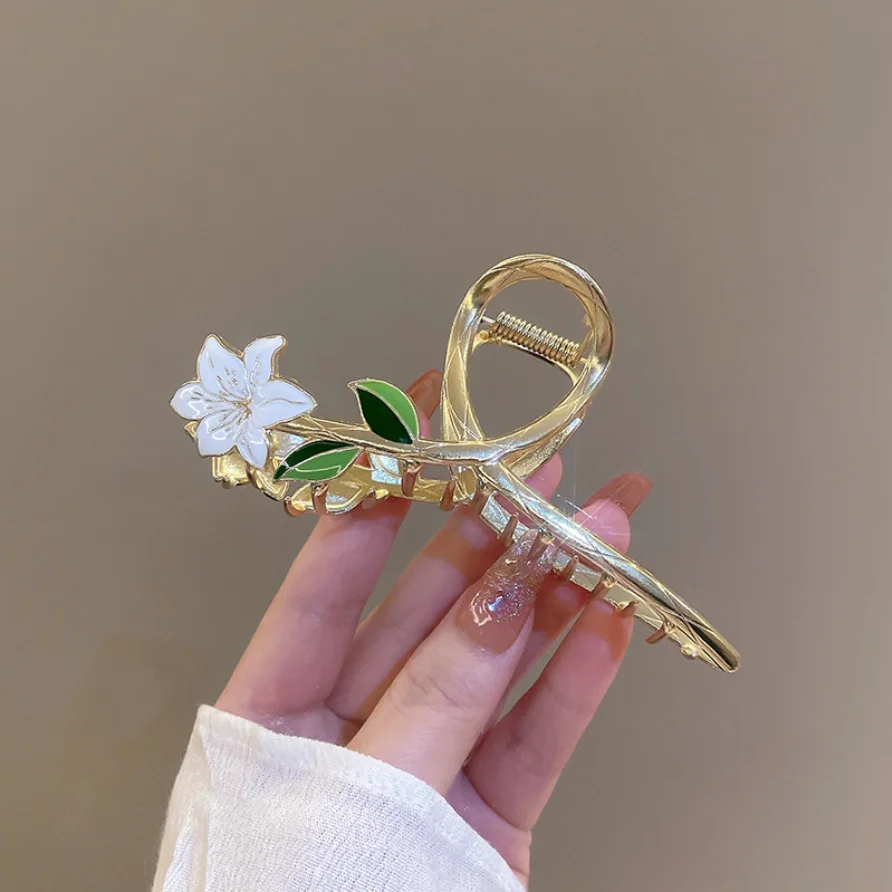 Luxury Black Metal Flower Hair Claw Clips Ponytail Grab Hair Clips For Woman Hairpins Girl Hair Accessories Headdress