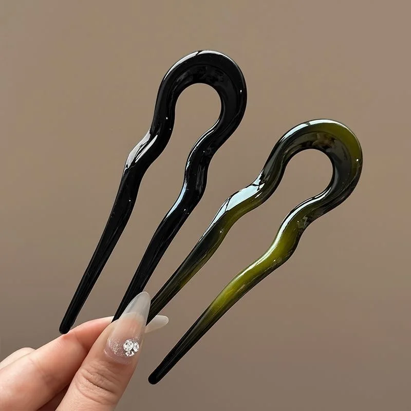 U-Shaped Hair Fork Fashion Tortoiseshell Acetate Hairpin Geometric Design Headwear Hair Sticks Women Girls