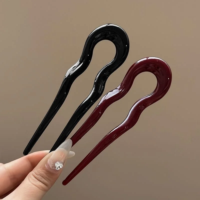 U-Shaped Hair Fork Fashion Tortoiseshell Acetate Hairpin Geometric Design Headwear Hair Sticks Women Girls