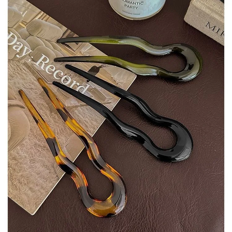 U-Shaped Hair Fork Fashion Tortoiseshell Acetate Hairpin Geometric Design Headwear Hair Sticks Women Girls