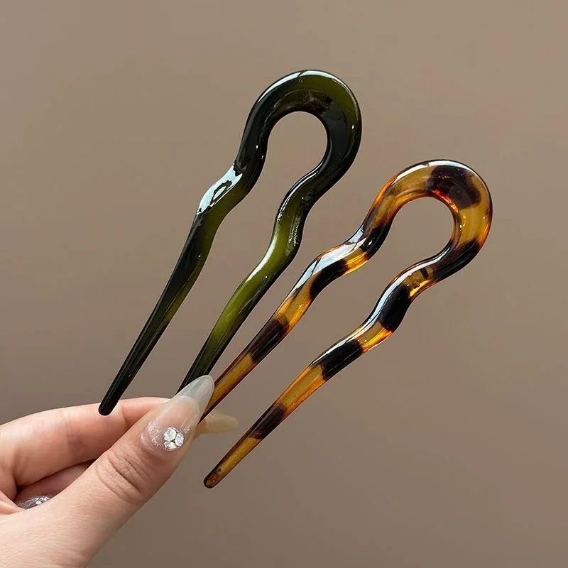 U-Shaped Hair Fork Fashion Tortoiseshell Acetate Hairpin Geometric Design Headwear Hair Sticks Women Girls