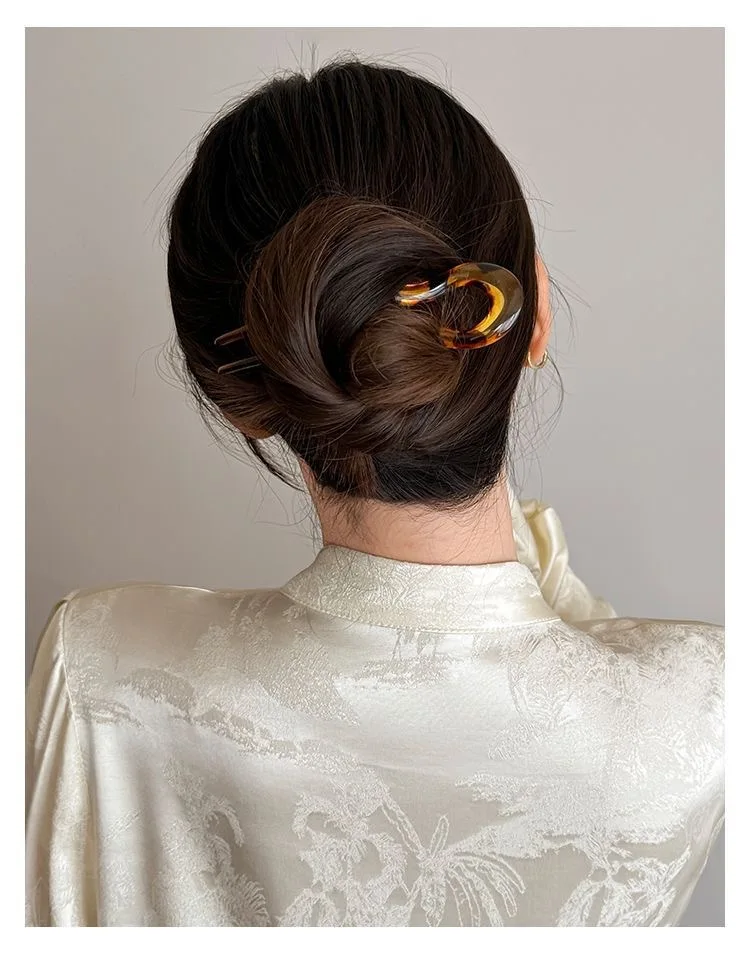 U-Shaped Hair Fork Fashion Tortoiseshell Acetate Hairpin Geometric Design Headwear Hair Sticks Women Girls