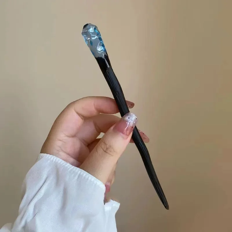 1PC Design Sense Colorblocking Hairpin Women's Premium Sense Ancient Style Hairpin High-end Daily Commuter Wooden Hairpin