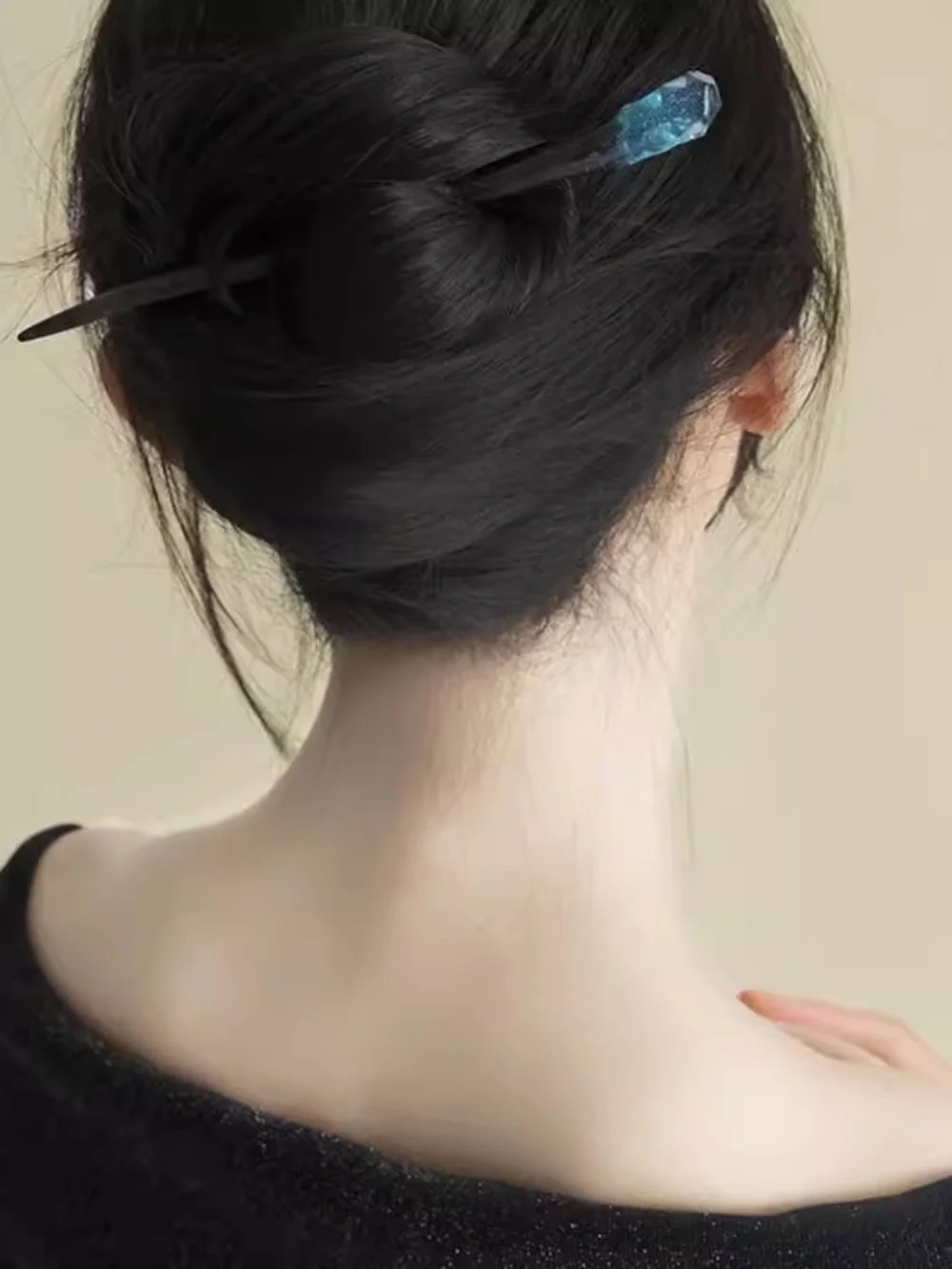 1PC Design Sense Colorblocking Hairpin Women's Premium Sense Ancient Style Hairpin High-end Daily Commuter Wooden Hairpin