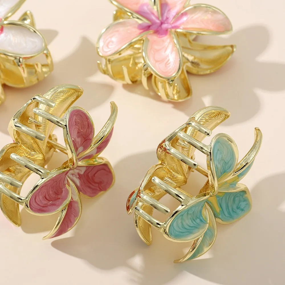 1/3Pcs Elegant Alloy Hawaiian Flower Clips Oil Dropping Hair Accessories Gradient Flower Hair Clip Shark Clip Hairstyles