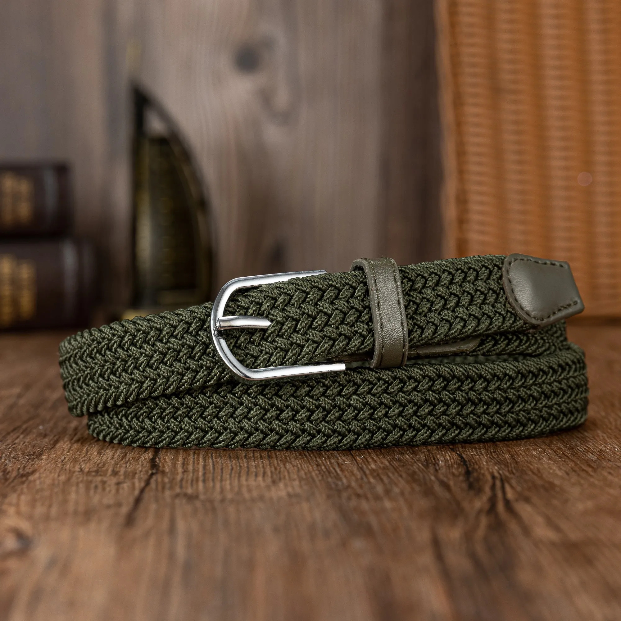 Woven elastic holeless needle buckle belt fashion belt