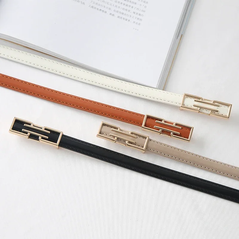 Fashion Leather Thin Belt Adjustable Waist Strap Solid Color Skinny Waist Belt Ladies Trouser Decoration Waistband INS Versatile