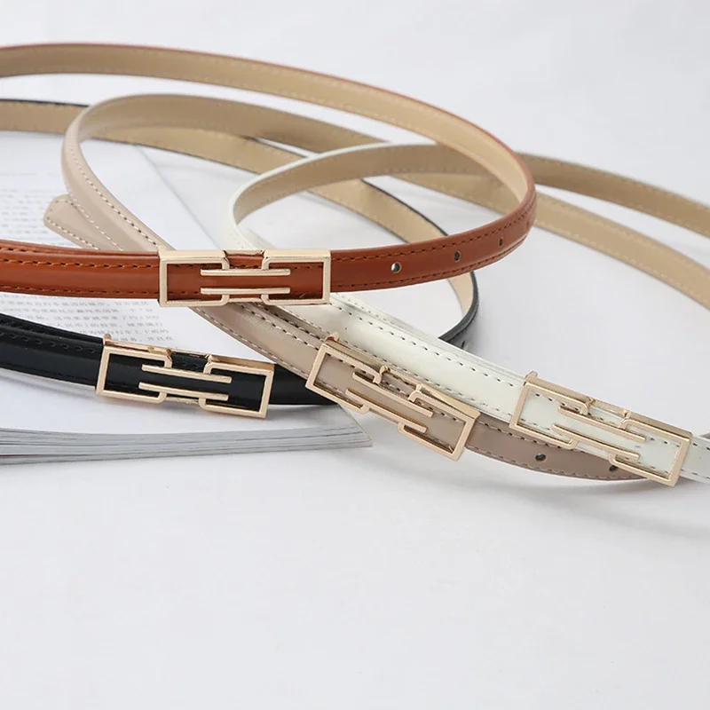 Fashion Leather Thin Belt Adjustable Waist Strap Solid Color Skinny Waist Belt Ladies Trouser Decoration Waistband INS Versatile