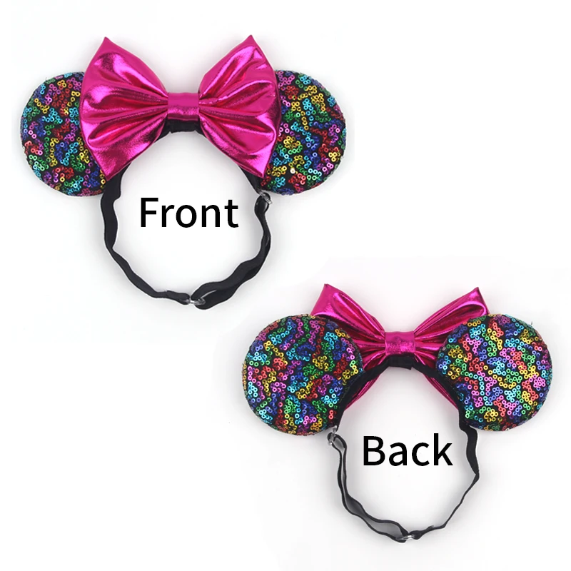 2026 Disney 3.3"Minnie Mickey Ear Elastic Headbands For Newborn Fashion Glitter Adjusted Hairband Baby DIY Hair Accessories