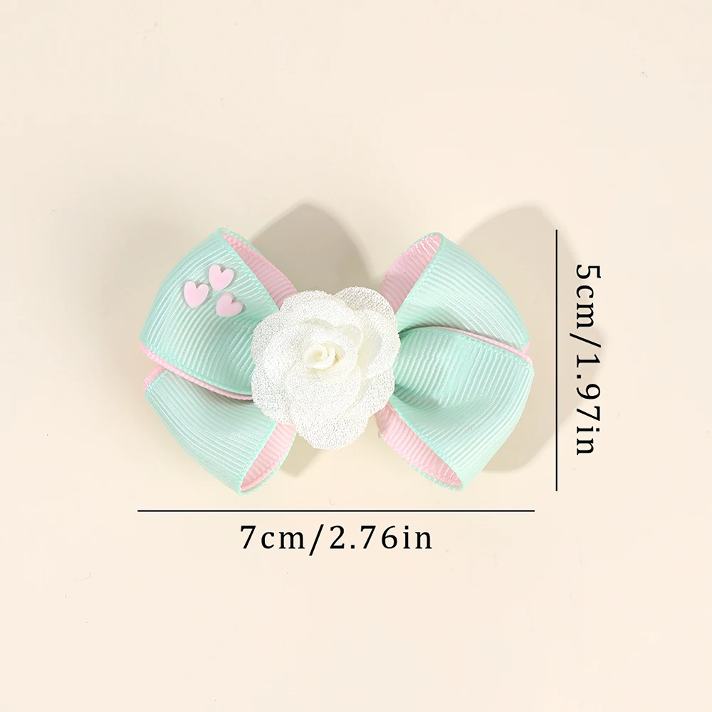 2Pcs Floral Bow Hair Clips Girls Sweet Heart Two Colours Ribbon Hairpin Solid Barrette Baby Children Headwear Hair Accessories