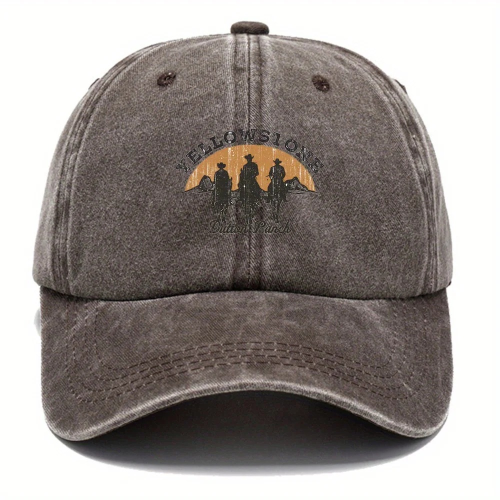 Yellowstone Dutton Farm vintage vintage vintage baseball cap, lightweight dad hat, Western cowboy silhouette and sunset pattern