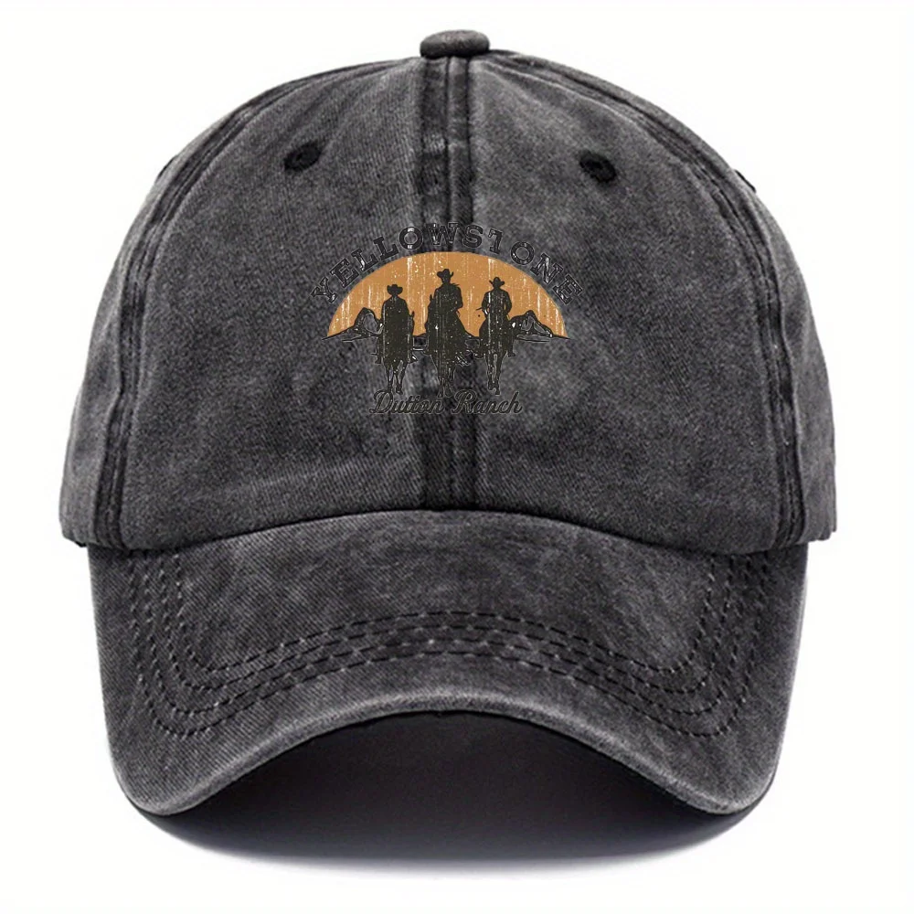Yellowstone Dutton Farm vintage vintage vintage baseball cap, lightweight dad hat, Western cowboy silhouette and sunset pattern
