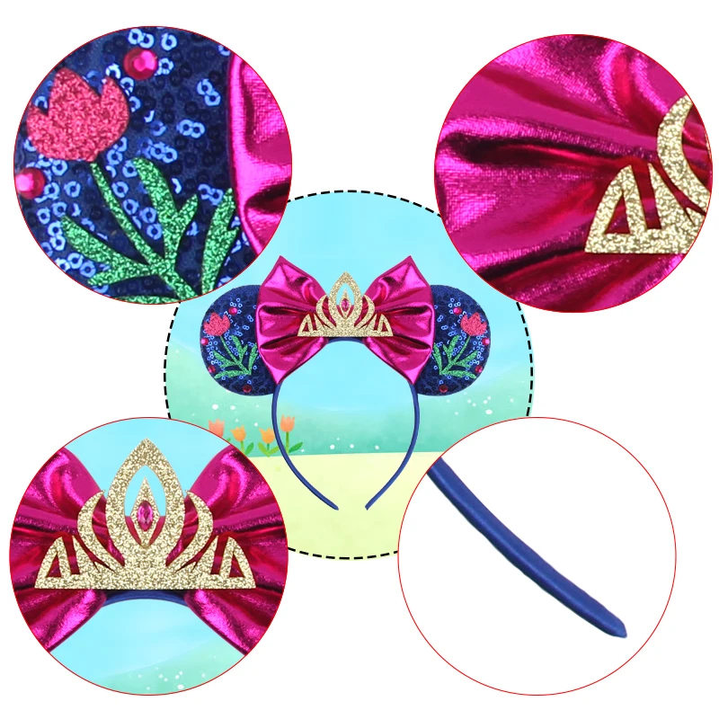 Cute Rapunzel Hair Bands for Women Chameleon Sun Flower Ears Headbands Kids Sequins Bow Hairband Girl Tangled Hair Accessories