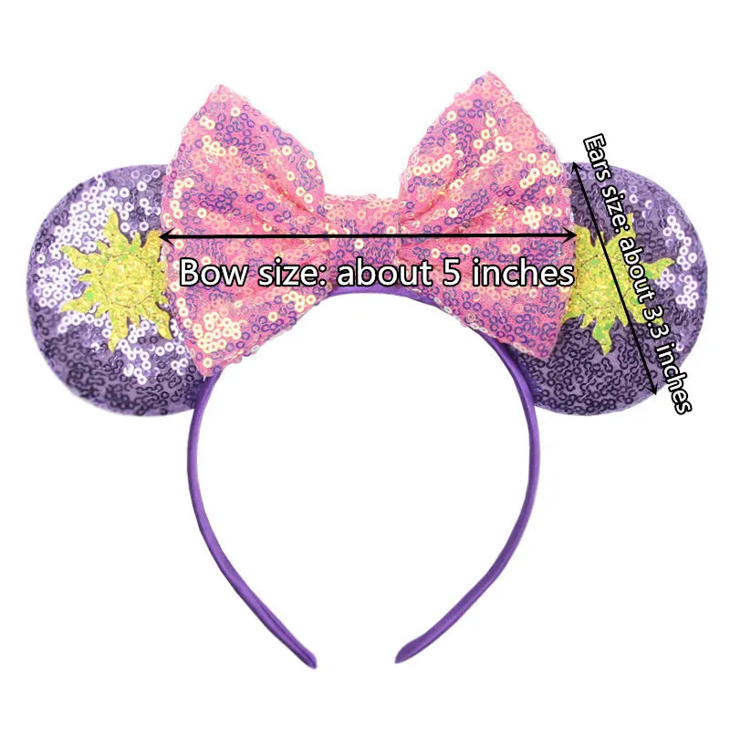Cute Rapunzel Hair Bands for Women Chameleon Sun Flower Ears Headbands Kids Sequins Bow Hairband Girl Tangled Hair Accessories