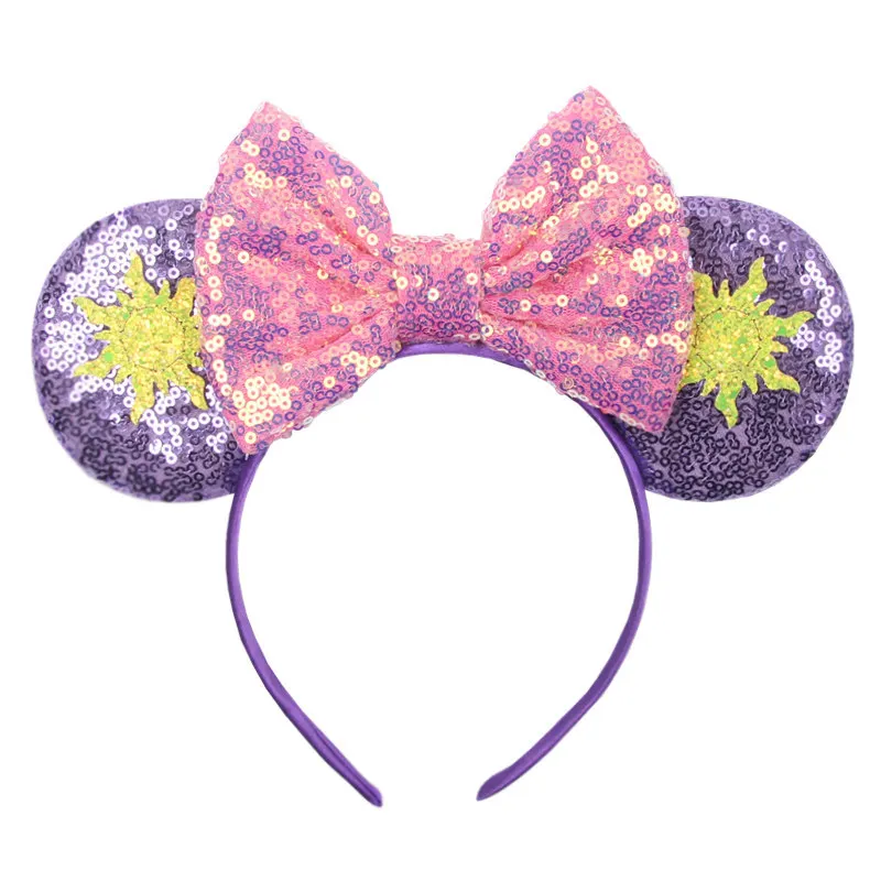 Cute Rapunzel Hair Bands for Women Chameleon Sun Flower Ears Headbands Kids Sequins Bow Hairband Girl Tangled Hair Accessories