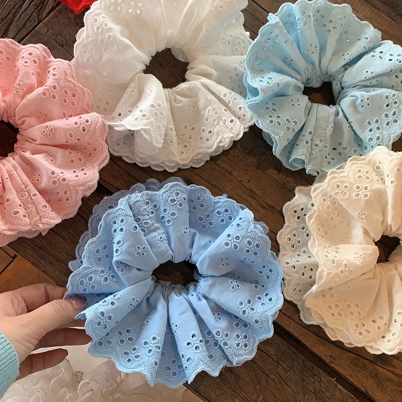 Solid Four-layer Lace 6.3in Large Scrunchie For Women Girls Sweet Hair Ornament Hair Tie Hair Band Elegant Hair Accessories