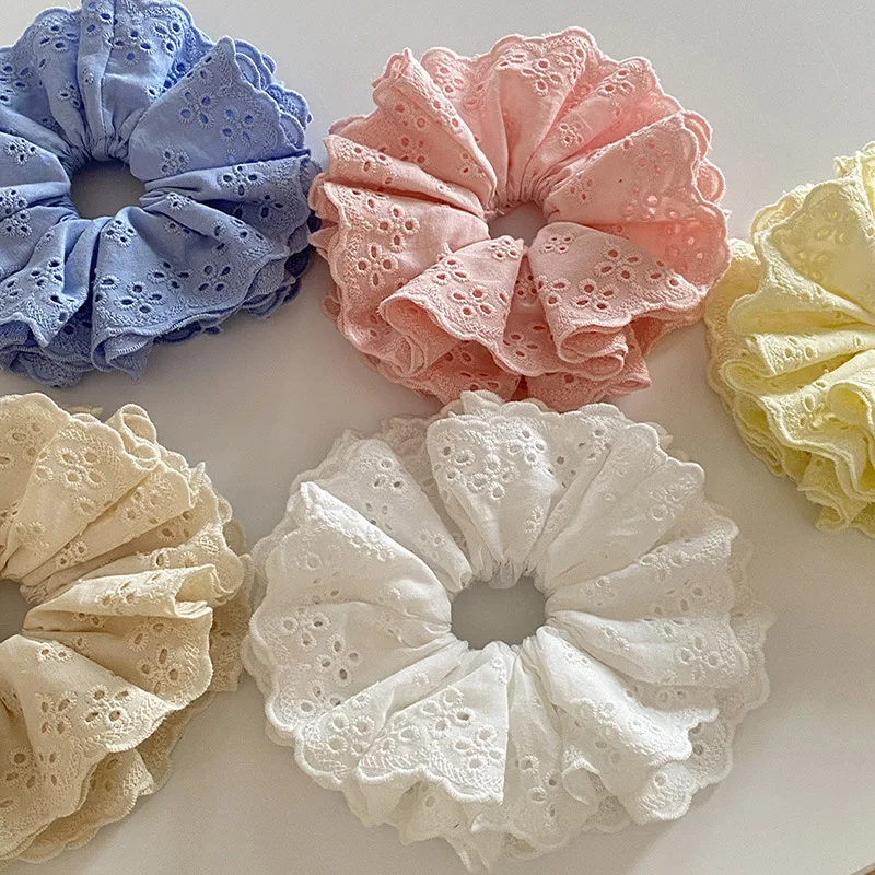 Solid Four-layer Lace 6.3in Large Scrunchie For Women Girls Sweet Hair Ornament Hair Tie Hair Band Elegant Hair Accessories