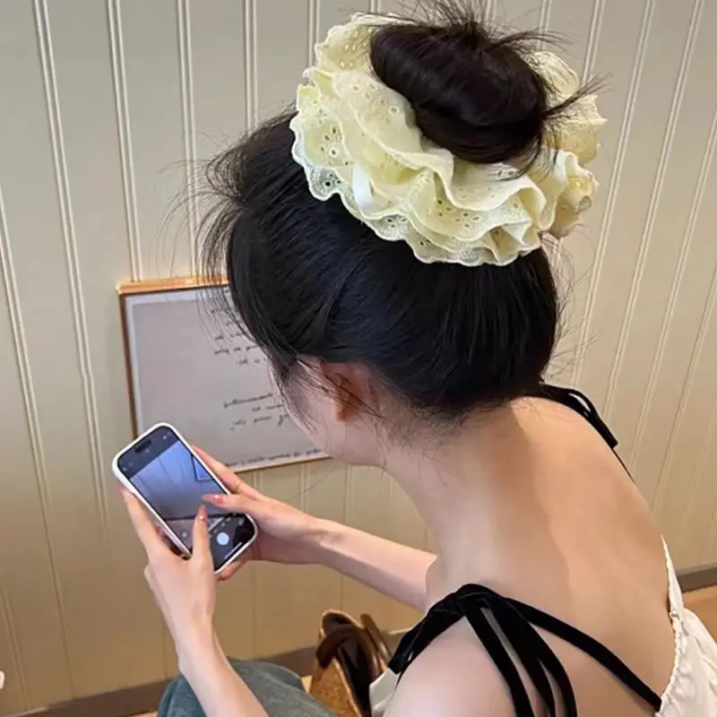 Solid Four-layer Lace 6.3in Large Scrunchie For Women Girls Sweet Hair Ornament Hair Tie Hair Band Elegant Hair Accessories
