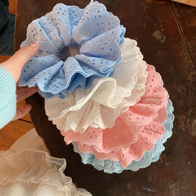 Solid Four-layer Lace 6.3in Large Scrunchie For Women Girls Sweet Hair Ornament Hair Tie Hair Band Elegant Hair Accessories