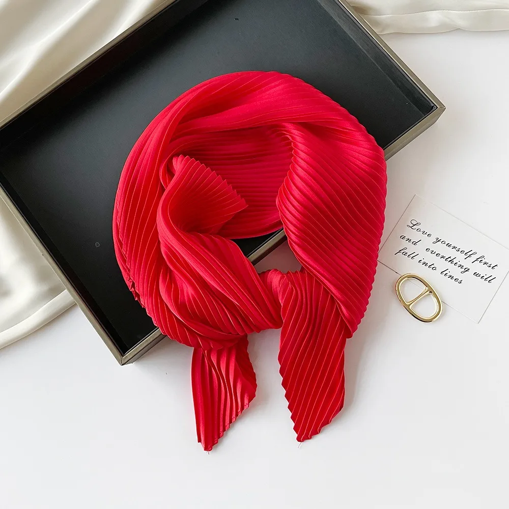 26 Colors Women Square Scarf Skinny Ribbon Head Neck Small Pleated Hair Tie Band Kerchief Satin Foulard Scarves Headscarf