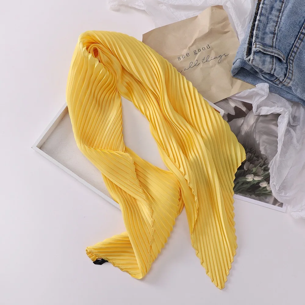 26 Colors Women Square Scarf Skinny Ribbon Head Neck Small Pleated Hair Tie Band Kerchief Satin Foulard Scarves Headscarf