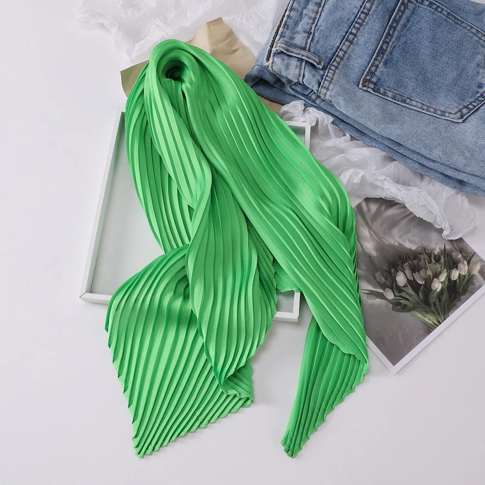 26 Colors Women Square Scarf Skinny Ribbon Head Neck Small Pleated Hair Tie Band Kerchief Satin Foulard Scarves Headscarf