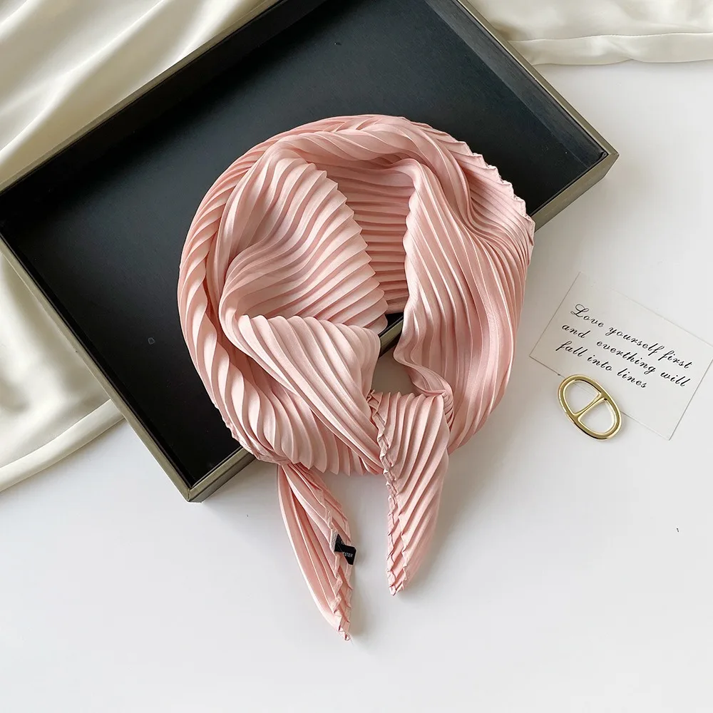 26 Colors Women Square Scarf Skinny Ribbon Head Neck Small Pleated Hair Tie Band Kerchief Satin Foulard Scarves Headscarf