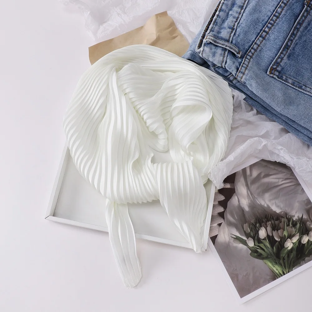 26 Colors Women Square Scarf Skinny Ribbon Head Neck Small Pleated Hair Tie Band Kerchief Satin Foulard Scarves Headscarf