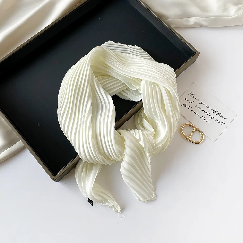 26 Colors Women Square Scarf Skinny Ribbon Head Neck Small Pleated Hair Tie Band Kerchief Satin Foulard Scarves Headscarf