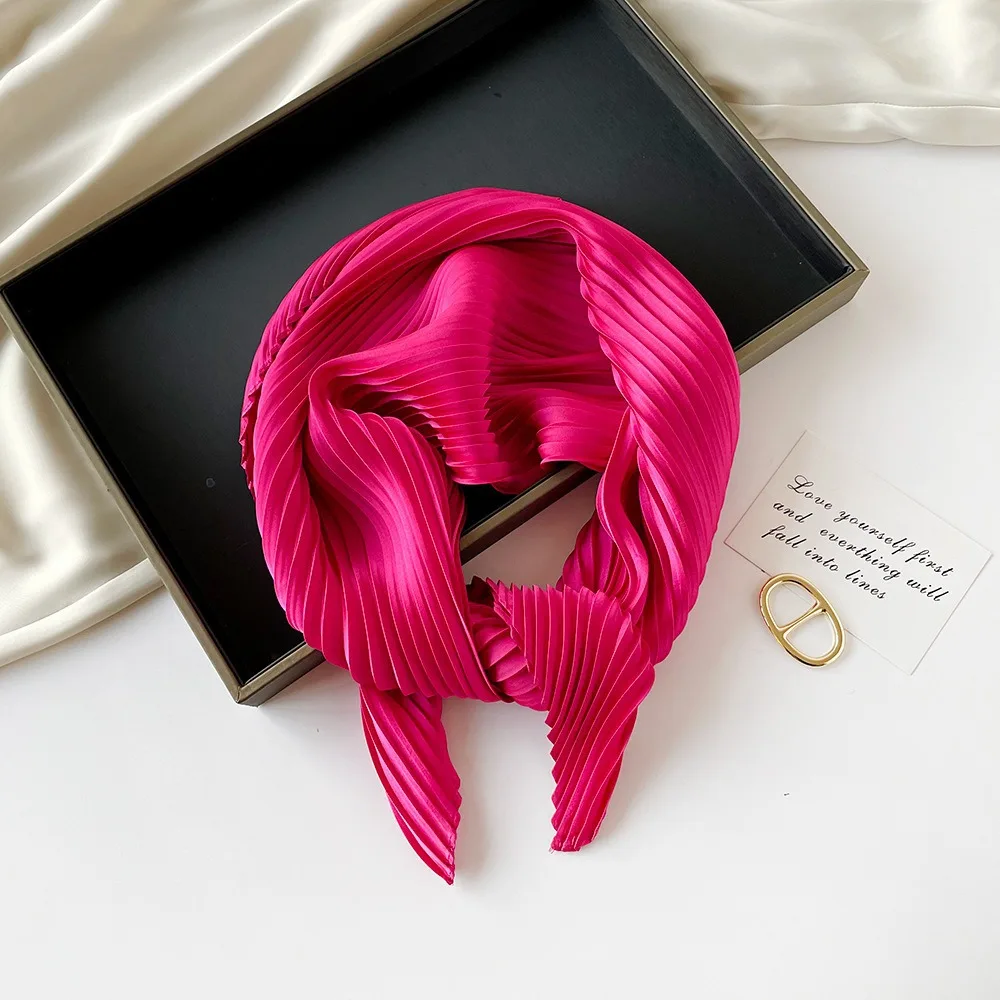 26 Colors Women Square Scarf Skinny Ribbon Head Neck Small Pleated Hair Tie Band Kerchief Satin Foulard Scarves Headscarf