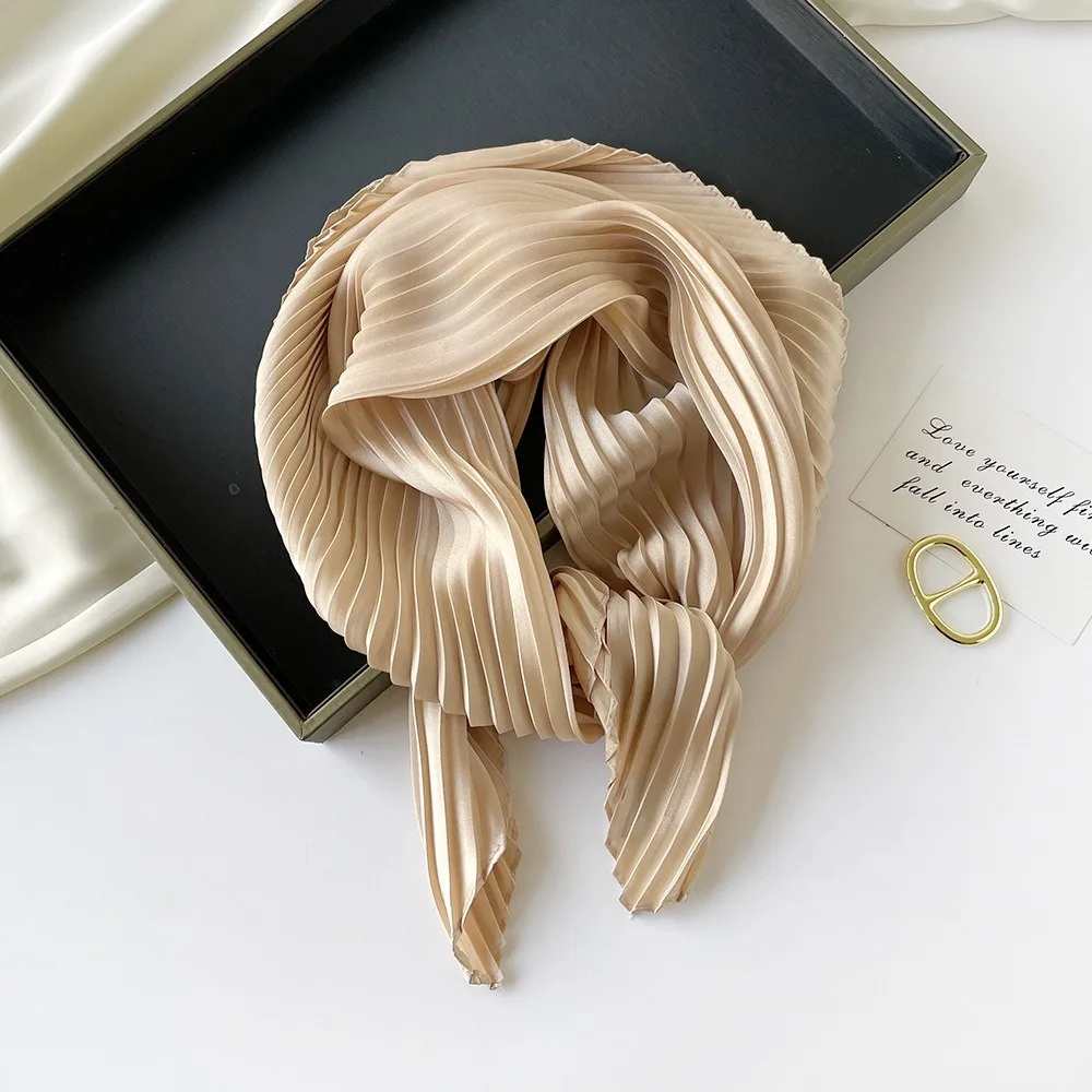 26 Colors Women Square Scarf Skinny Ribbon Head Neck Small Pleated Hair Tie Band Kerchief Satin Foulard Scarves Headscarf