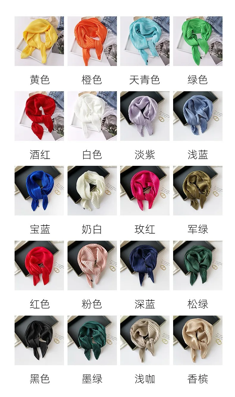 26 Colors Women Square Scarf Skinny Ribbon Head Neck Small Pleated Hair Tie Band Kerchief Satin Foulard Scarves Headscarf