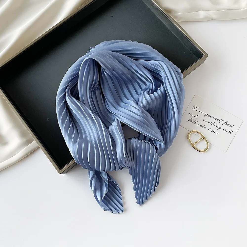 26 Colors Women Square Scarf Skinny Ribbon Head Neck Small Pleated Hair Tie Band Kerchief Satin Foulard Scarves Headscarf