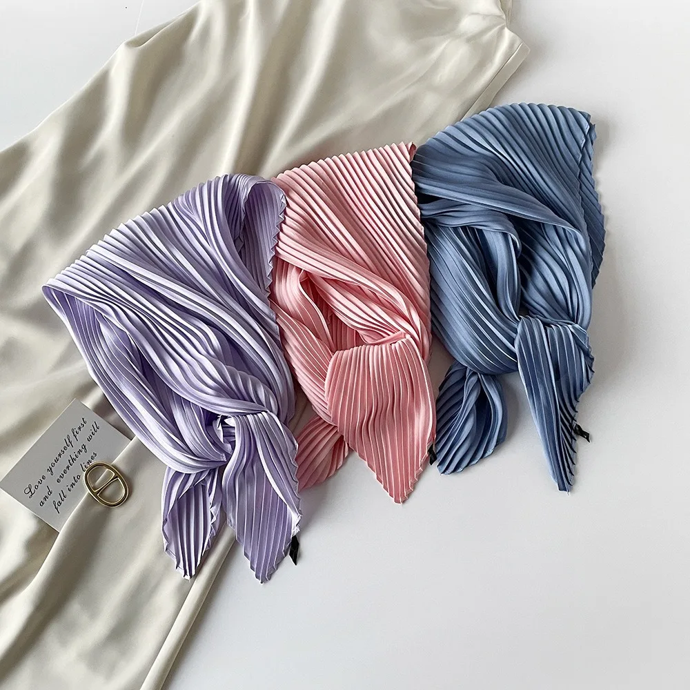 26 Colors Women Square Scarf Skinny Ribbon Head Neck Small Pleated Hair Tie Band Kerchief Satin Foulard Scarves Headscarf